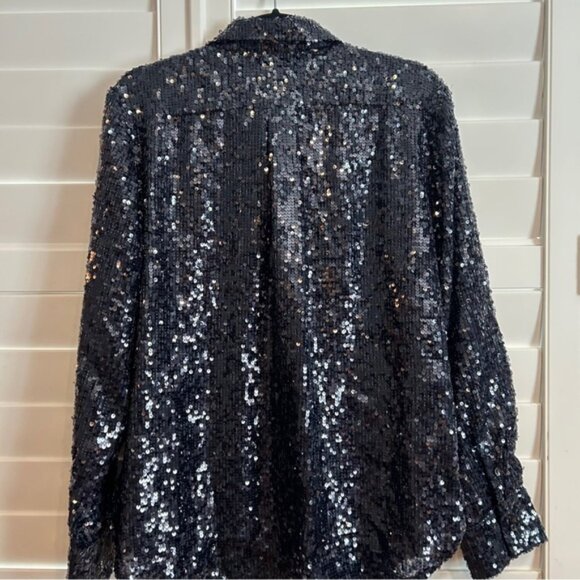 J Crew Collection Sequin Button Down Shirt Navy Size 14 - Picture 7 of 7